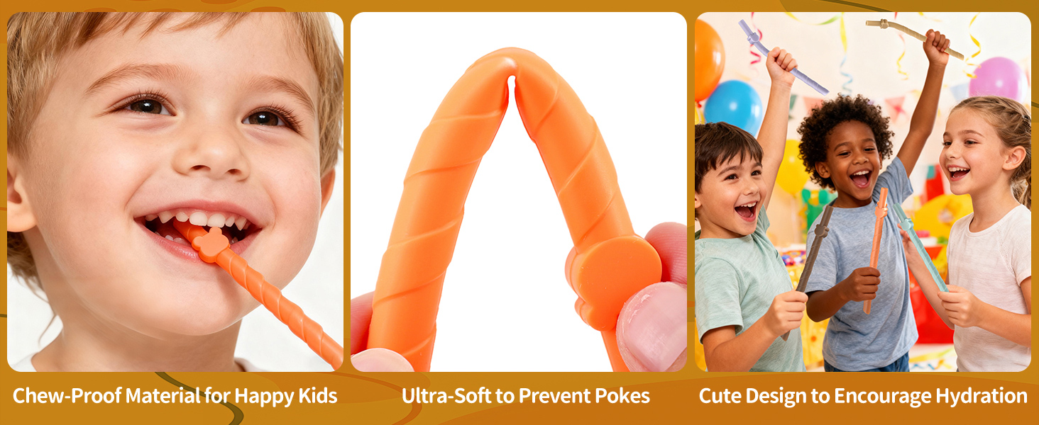 Soft, chewable & flexible silicone straws for kids' safety. Cute bear design prevents pokes.