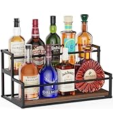 THYGIFTREE Liquor Bottle Display Shelf, 2 Tier Bar Shelf Stand for Liquor & Whiskey, Countertop L...