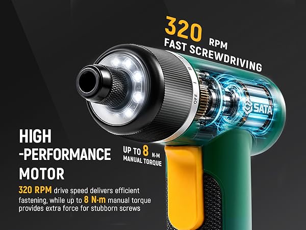 320 RPM cordless power screwdriver with efficient fastening performance