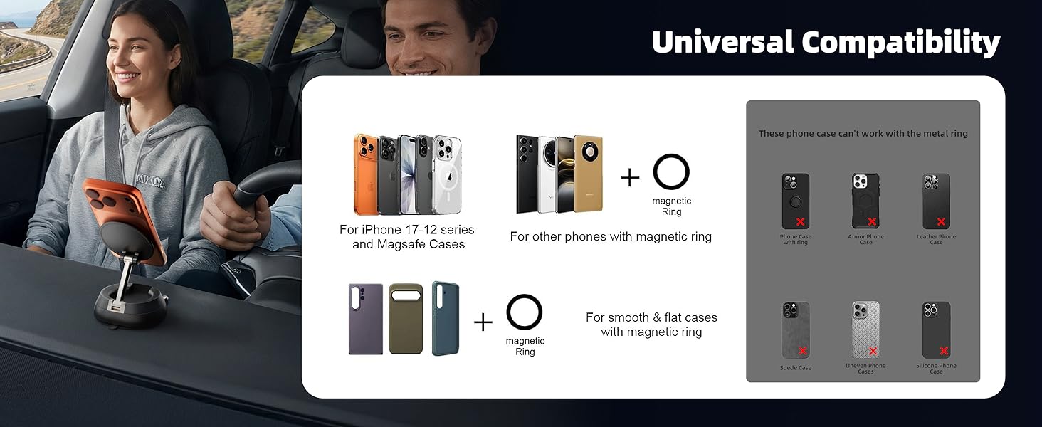 Mag Safe car mount compatible with iPhone 17-12. Universal magnetic car phone holder.