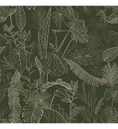 CRE8TIVE Olive Green Tropical Wallpaper Peel and Stick Sketch Monstera Palm Banana Leaf Wallpaper...