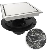 WEBANG 6 Inch Shower Square Drain Brushed Floor Drain with Flange Reversible 2-in-1 Cover Tile In...