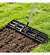 Lawn Leveling Rake for Soil, 17"-30" Modular Interlocking Stainless Steel Lawn Leveler, 78"Adjust...