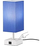 Touch Besides Blue Table Lamp with USB A+C Charging Ports - 3 Way Touch Lamps Beside Desk, Nights...