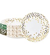 CENLBJ Gold Dots Party Paper Plates, 50 PCS Disposable Party Supplies Dessert Paper Plates for Bi...