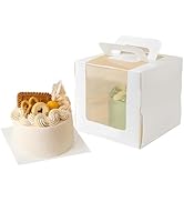 Roppolo 25 Pcs 5x5x4 Inch White Cake Boxes with Handle & Boards, Easy Carrying Paper Cake Contain...