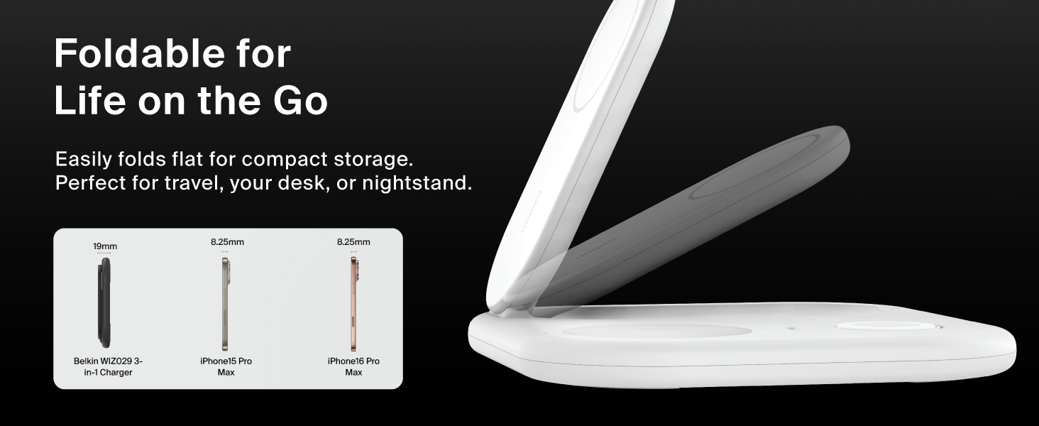 Image of charger station folding with text reading foldable for life on the go.