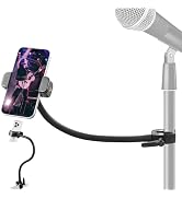 Mic Stand Phone Holder, 17.7" Flexible Gooseneck Phone Holder, 360° Adjustable Phone Mount for Mu...