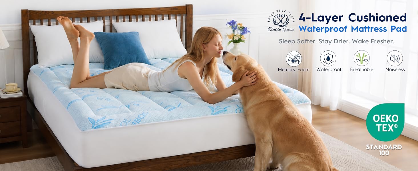 100% Waterproof Mattress Pad, Super Cooling Mattress Topper, Memory Foam Mattress Protector