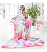 Ailemei Direct Rainbow Tie Dye Throw Blanket for Girls, Cute Funny Decorative Flannel Throw Blank...