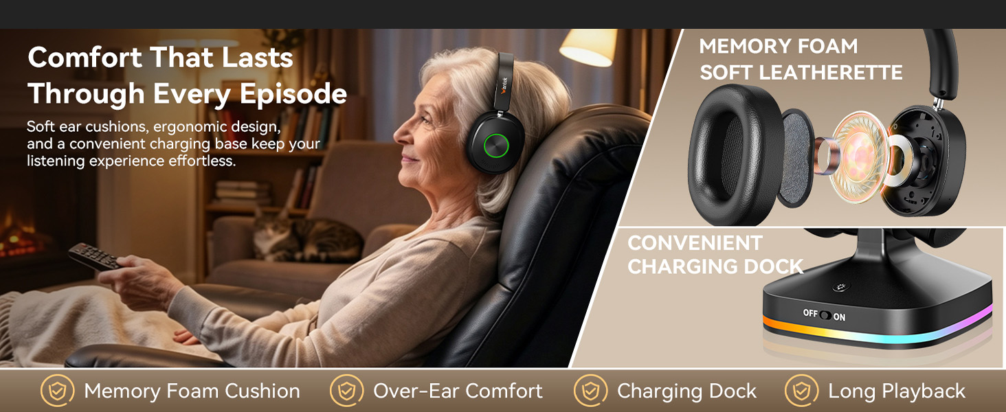 wireless tv headphones, headphones for tv watching, tv headset for seniors elderly