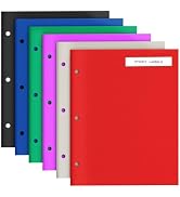 2 Pocket Folders with 3 Hole Punch, 6 Pack, Fit 3 Ring Binder, 10 Labels | Heavy Duty Paper Folde...