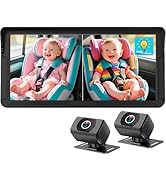 Dual Baby Car Camera for 2-Kids: 6.9'' HD Split Screen with Auto Brightness 1080P Backseat Camera...