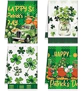 St Patricks Day Kitchen Towels, St. Patrick's Day Dish Towels Set of 4, Green Lucky Shamrock Gnom...
