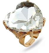 Mnyixsi Fashion Multi Color Big Crystal Heart Ring for Women, Open Adjustable Design Colorful Thi...