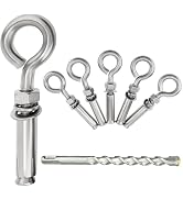 6 Pack 3/8" x 4-1/2" Concrete Eye Bolts, M10 Metal Expansion Anchors with 14mm Drill Bit, Heavy D...