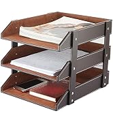 Very Sturdy 3 Tier Leather Desk File Rack for Office Supplies/Stationery/Folder,Stackable Letter ...