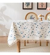 HOMLOVE Round Tablecloth Pastoral Style, Waterproof & Stain Resistant Table Cloth Wrinkle Free Ta...