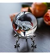 ZEERSHEE 60mm 3D Tigers Crystal Ball with Stand Glass Tiger Decorative Ball Paperweights Decor fo...