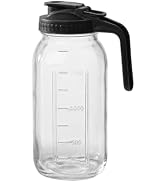 Jarware Mason Jar Pitcher, 64oz Wide Mouth Glass Mason Jar & Plastic Spout Lid with Handle