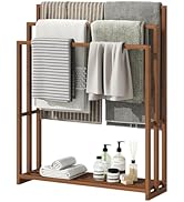 oakvivo 39.3'' Tall Freestanding Towel Rack, 3 Tier Blanket Racks with Shelf, Bamboo Towel Drying...