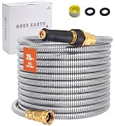 Rosy Earth Metal Garden Hose 25 FT - 304 Stainless Steel Water Hose 25 FT - Expandable Short Flex...