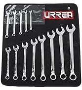 URREA 6-Point Combination Wrench Set - 13-Piece (7mm - 19mm) Mechanics Tool Kit with Roll-up Stor...