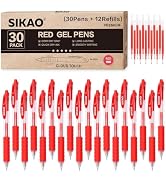 Sikao Red Gel Pens Bulk (30 Pack + 12 Refills), Red Ink 0.7mm Fine Point Smooth Writing Quick-Dry...