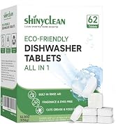 Shinyclean Dishwasher Detergent Tablets with Built-in Rinse Aid | All-in-1 Plant-Based Pods | Fra...