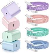Phone Charger Fast Charging, 4 Pack 20W USB C Wall Charger Block with Cable | 6FT Charging Cable ...
