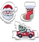 LILIAO Winter Christmas Cookie Cutter Set - 3 Piece - Santa Face, Stocking and Pick-up with Chris...
