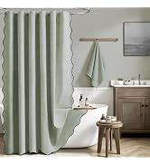 BTTN 72x78 Shower Curtain, Long Scalloped Linen Textured Elegant Thick Cloth Shower Curtain Set w...