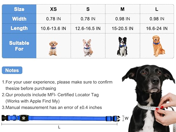 MYIWB Dog Collar Size Chart: XS/S/M/L, Measure Neck for Fit