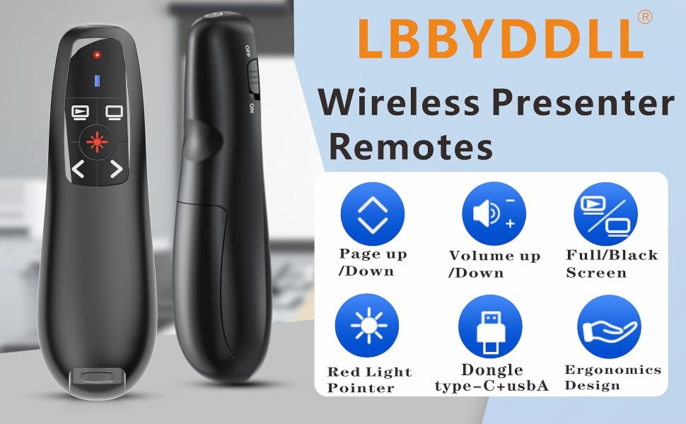 Wireless Presenter Remotes for PowerPoint with USB-A&C Receiver