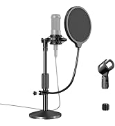 ZMHH Desktop Microphone Stand,Adjustable Height Mic Stand with Pop Filter Shock Mount Mic Clip 3/...