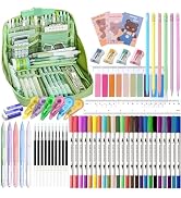 56 PCS Aesthetic School Supplies with Large Pencil Case, 24 Double Brush Marker Pens, 5 Black Ink...