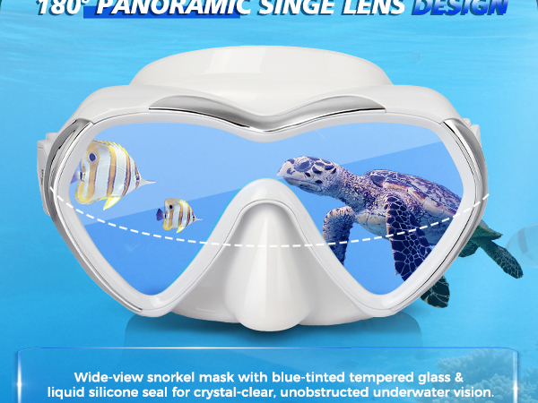 Scuba Diving Mask Snorkel Goggles, Adult Mirror Swim Mask Single Lens Swim Goggles wIith Nose Cover