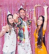 2 Pack Pink Streamers Birthday Decorations Glitter Tinsel Curtains Backdrop Pink Fringe Door Stre...