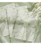 UNIQOOO 50 Sets Wedding Invitation Kit, Sage Green Floral Vellum Jackets for 5x7 Invitations w/Sa...