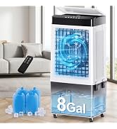 Uthfy 2200 CFM Swamp Cooler, 40" Evaporative Air Cooler with 8 Gal Detachable Water Tank, 120° Os...