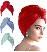 AGKXHDEC 3 Packs Single Layer Microfiber Hair Turbans - Drying Wrap for Women (Light Green,Red,Da...