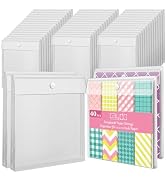 Caydo 40 Pieces Scrapbook Paper Organizer with Hook and Loop Closure, Clear 12x12 Paper Storage O...