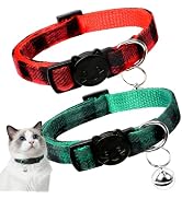 2 Pack Christmas Cat Collar with Bell, Adjustable Comfortable Kitten Christmas Collar Breakaway, ...