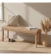 Indoor Bench Wicker for Entryway Bench, Wood Bench for Living Room Dining Bench or End of Bed Ben...