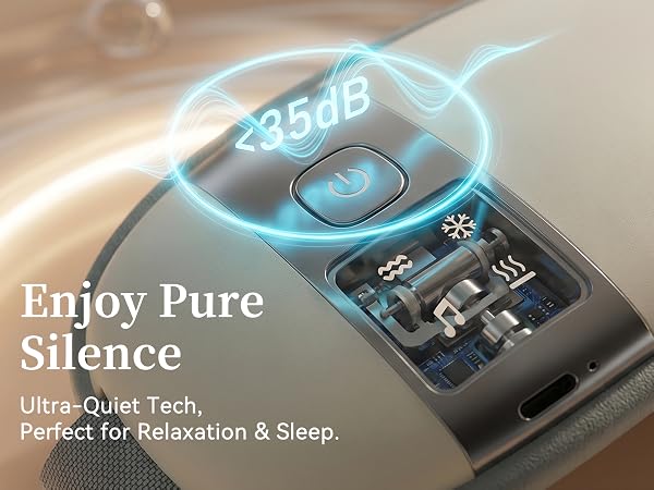 Ultra-quiet eye massager with Piezo Pump technology, noise-free relaxation device under 35dB.