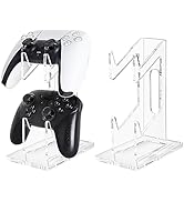 FYY Game Controller Holder 2 Tiers - Universal Dual Controller & Headphone Stand, Acrylic Clear D...