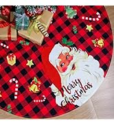 48 Inch Christmas Tree Skirt Red Santa Claus with Candy Cane Christmas Stockings, Black Red Buffa...