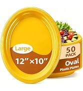 BONSINY 50 Count Yellow Plastic Plates Disposable - Oval Plates for Party, Baby Shower, Birthday,...