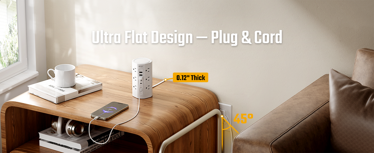 flat plug extension cord with multiple outlets