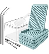 4x104 pcs Pebble Ice Cube Tray with Lid and Bin - 0.55in Small Round Mold with Box, Scoop, Tongs,...